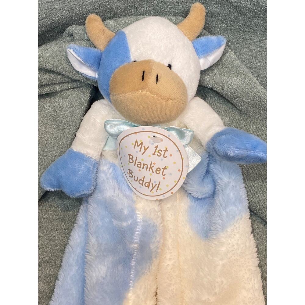 CUTIE PIE White Blue Cow Lovey Security Blanket 18" Plush My First Buddy Girls